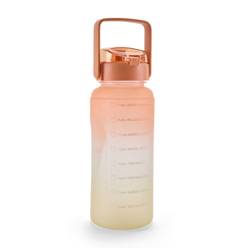 FOLELLO 2L Sports Water Bottle with Motivational Time Marker | Leakproof & Durable BPA-Free Plastic | Wide Mouth Design with Carry Handle | Perfect for Gym, Office, Travel | Vibrant Orange-Lemon 2 Litre Bottle