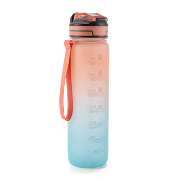 Folello 1L Tritan Water Bottle with Motivational Time Marker | Leakproof Sipper Bottle for Gym, Office, and Travel | BPA-Free with Hydration Reminder App | Passionate Teal Orange Design | 1 Litre