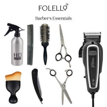 "FOLELLO Barber's Toolkit: Precision Cutting & Styling Set - Japan Steel Scissors, Thinning Scissor, Neck Duster, Carbon Fiber Comb, Ceramic Brush, Aluminium Spray Bottle, Straight Edge Razor, Electric Trimmer"