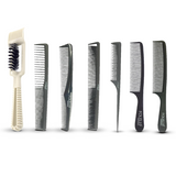 FOLELLO Barber's Carbon Fiber Hair Cutting/Dressing Combs Set of 6 + Bonus Hair Brush/Comb Cleaner