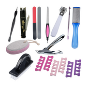All-In-One Stainless Steel Nail and Foot Care Set: Nail Clipper, Nail Tip Cutter, Nail Pusher, Spoon Nail Cleaner, Nail Cleaner Brush, Nail Buffer, Nail Polish Separator, Foot Filer, Callus Remover, Pumice Stone, Nail File