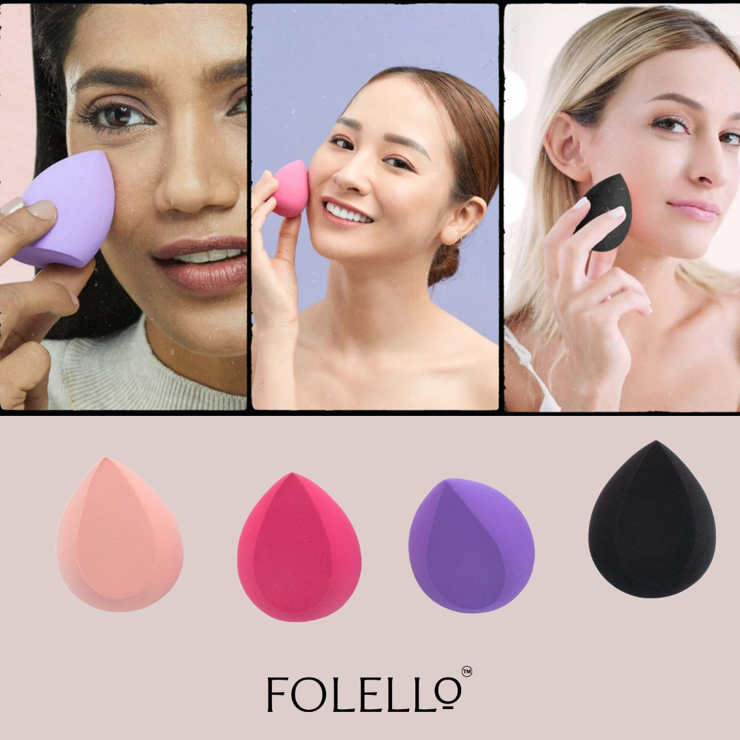 FOLELLO Microfiber Makeup Sponge Blender Set, Velvet Makeup Sponge for Face, 4 in 1 Multicolor Beauty Blender Sponge available in 3, 4, 5 & 6.5 cm sizes, Soft Sponge for Liquid Foundation & Powder