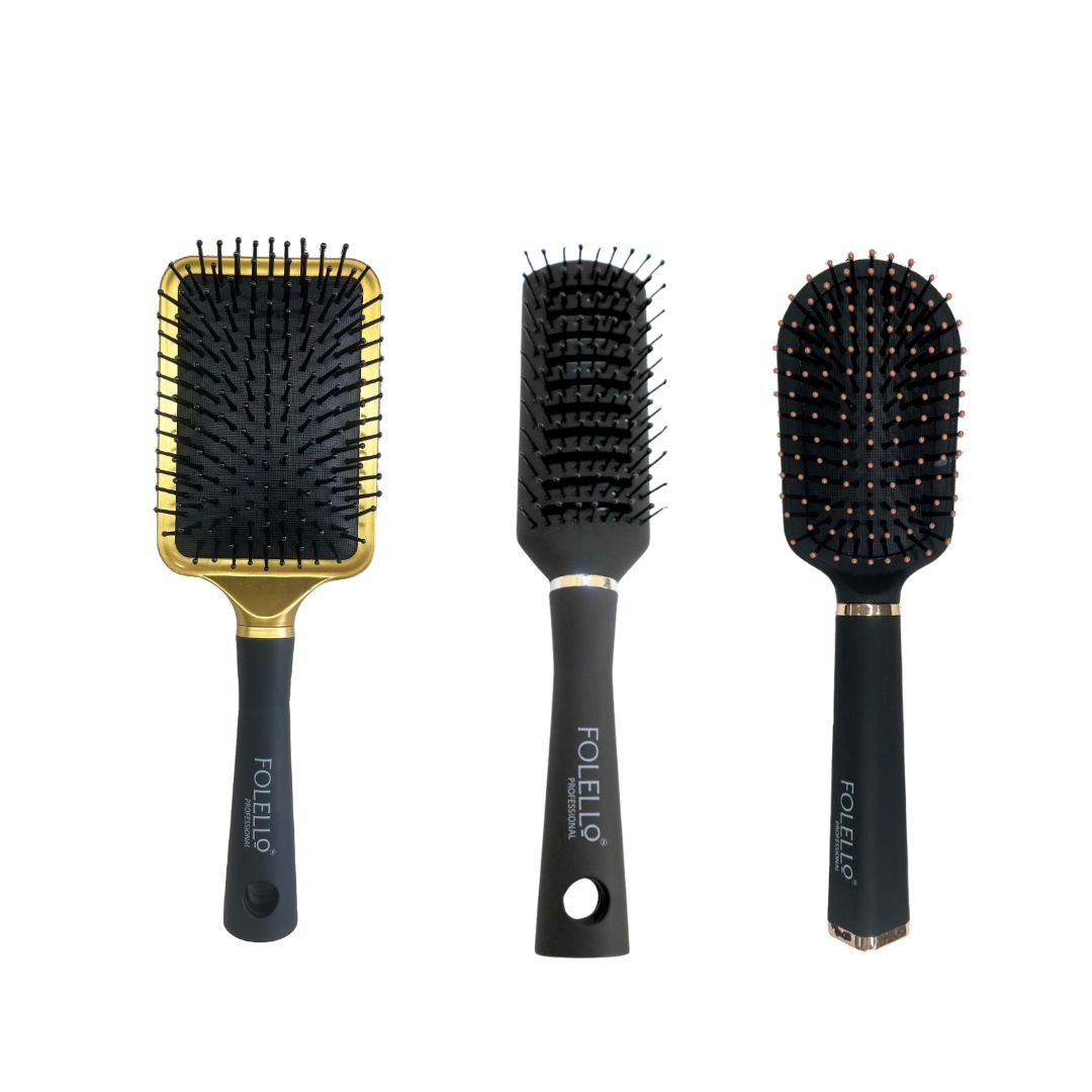 FOLELLO Combo Pack of Hair Brush for Men/Women with 1 Paddle Hair Brush, 1 Hair Styling Brush & 1 Round Paddle Hair Brush | Hair Styling Brush for Blow Drying & Detangling (Set of 3)