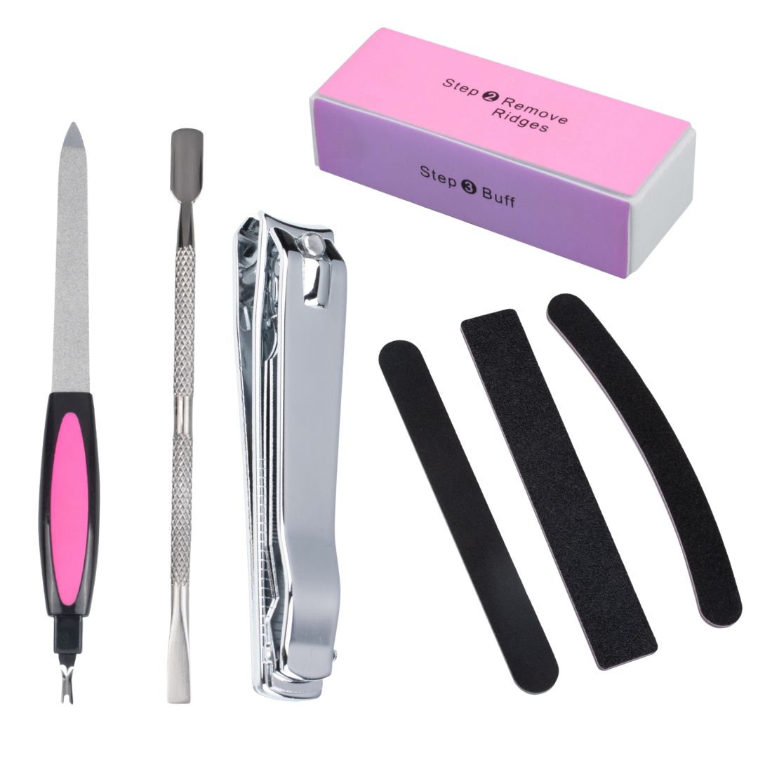 FOLELLO Nail Grooming Kit with 1 Steel Finish Cutter, 1 Steel Nail Filer, 1 Nail Buffer Set & 3 Flexible Nail Filers | Professional Manicure Set for Home, Salon & Parlour (Pack of 7)