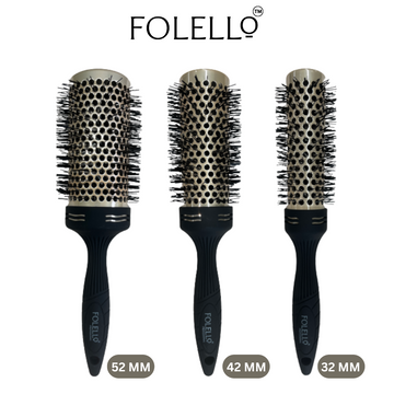 FOLELLO Ceramic Round Hair Blow Dry Brush Trio: 32mm, 42mm, 52mm + Free Hair Brush/Comb Cleaner