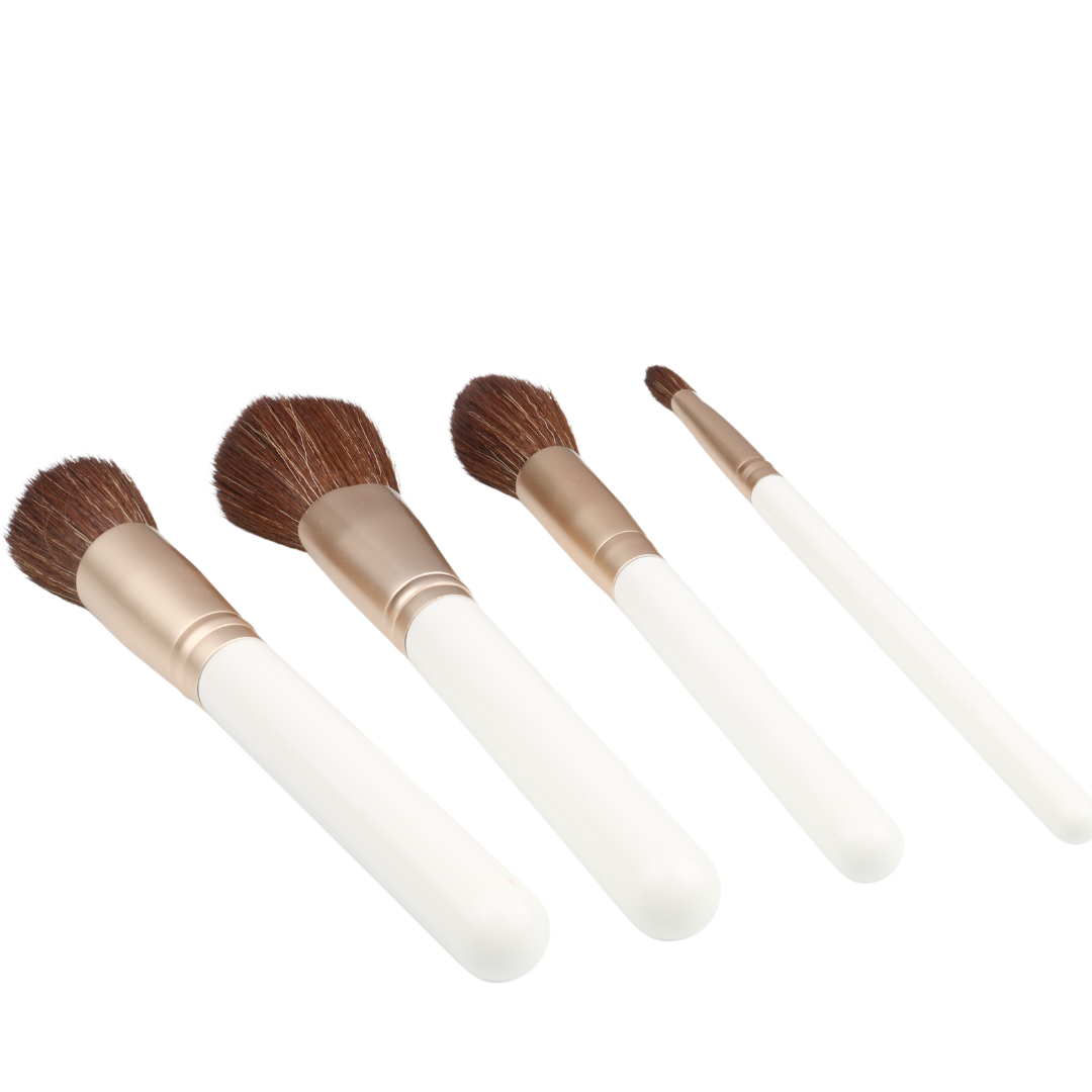 Makeup Brushes Set for Women Includes Blending brush, Powder Brush, Eyeshadow Brush & Foundation Brush | Mini Makeup Kit – White- 4Pcs (GB-3069)