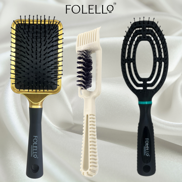 Set of 1 Golden Paddle Brush + 1 Vent Brush + FREE Hair Brush/Comb Cleaner