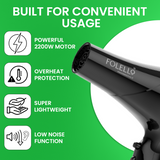 iQ 100- FOLELLO Professional Hair Dryer with AC Motor – Lightweight & Stylish Hair Dryer for both Men & Women, Cool Shot Button for Quick Drying, Black