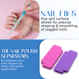 FOLELLO Nail Grooming Kit -1 Nail Clipper/Cutter with 1 Nail Tip Cutter, 1 Nail Cuticle Remover/Pusher, 1 Nail Cleaner Brush, 1 Nail Buffer Block, 1 Set of Pedicure Toe Separators for women, 1 Nail File
