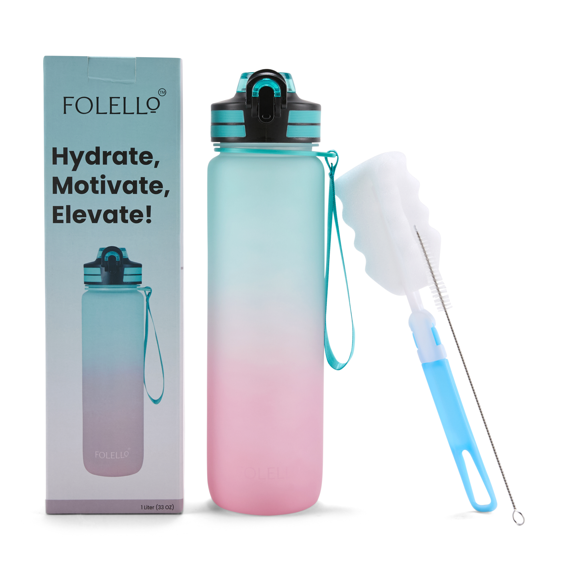 Folello 1L Tritan Water Bottle with Motivational Time Marker | Leakproof Sipper Bottle for Gym, Office, and Travel | BPA-Free with Hydration Reminder App | Cool Indigo Pink Design | 1 Litre