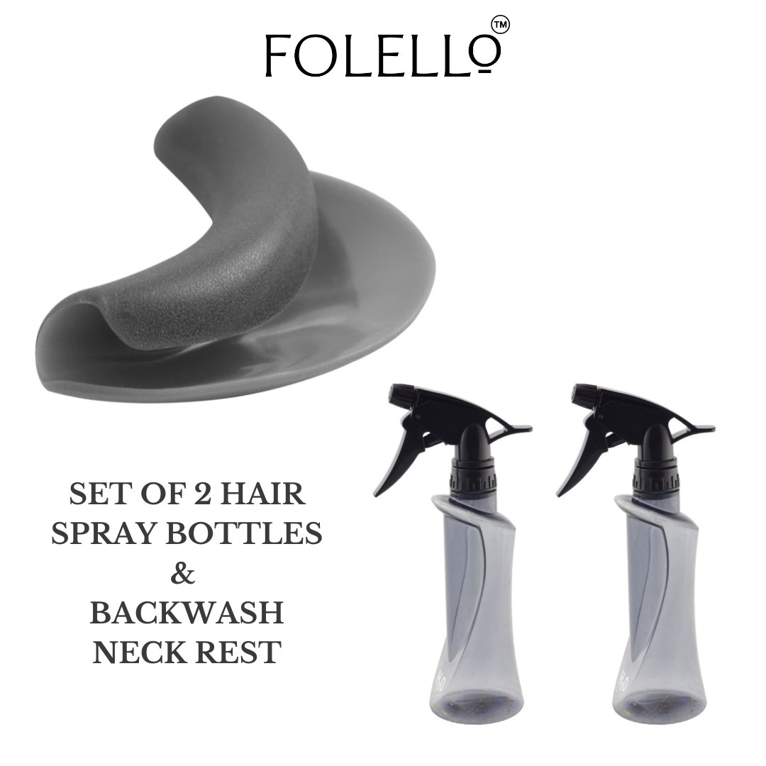 "FOLELLO Salon Essentials Bundle: Back Wash Silicone Neck Rest with 2 Precision Spray Bottles (300 ml)"