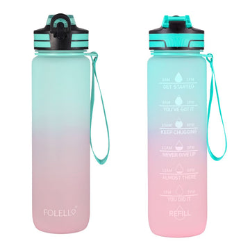 Folello 1L Tritan Water Bottle with Motivational Time Marker | Leakproof Sipper Bottle for Gym, Office, and Travel | BPA-Free with Hydration Reminder App | Cool Indigo Pink Design | 1 Litre