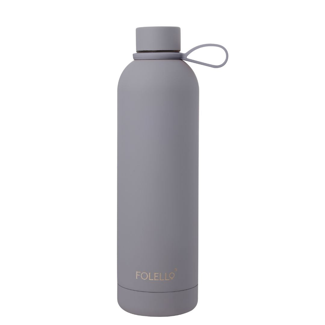 FOLELLO 750ml Stainless Steel Double Layer Vacuum Insulated Water Bottle | Keeps Drinks Cold for 24 Hours & Hot for 12 Hours | Sweat-Free Rubberized Finish | Leakproof & BPA-Free | Perfect for Gym, Office, Travel | Stylish Grey Design