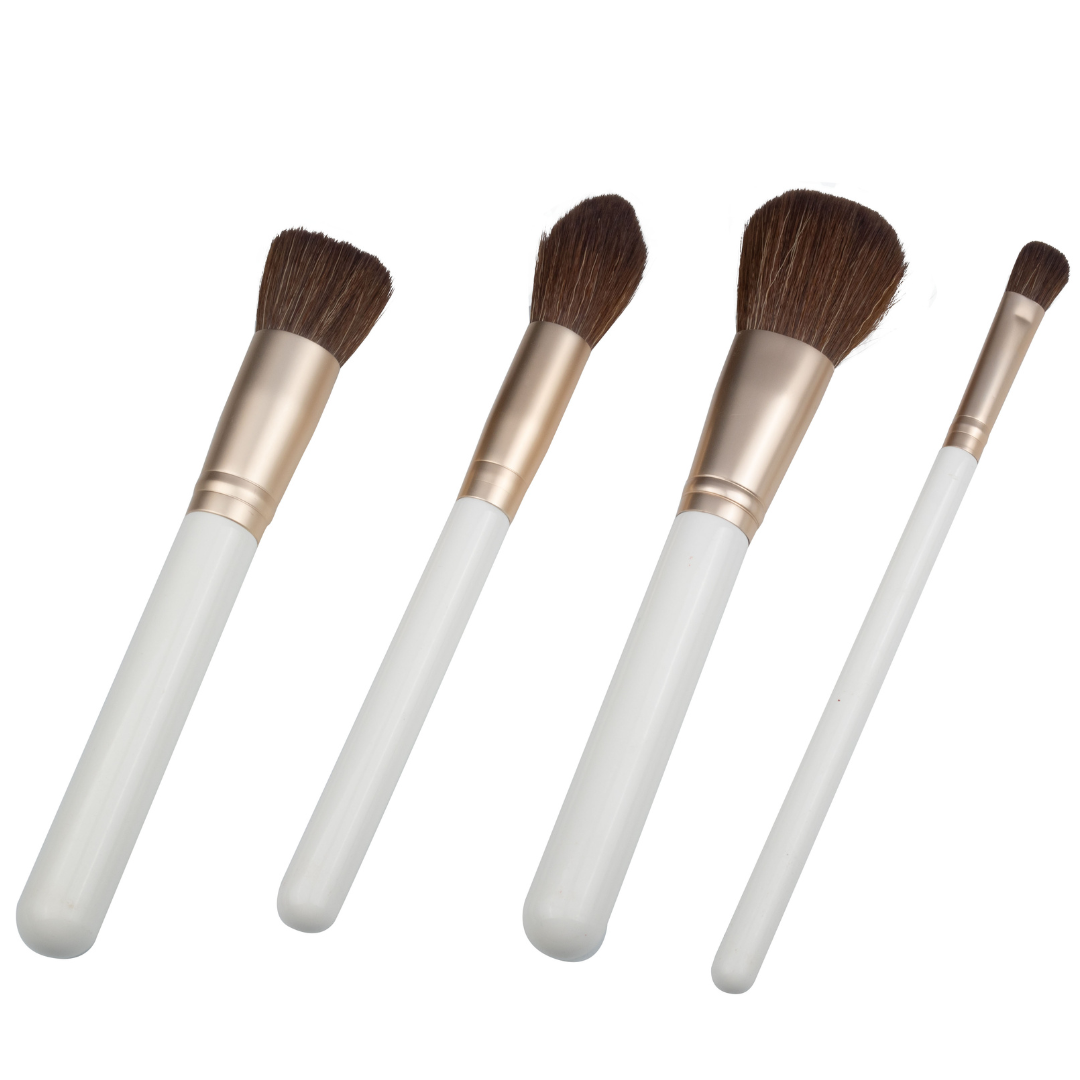 Makeup Brushes Set for Women Includes Blending brush, Powder Brush, Eyeshadow Brush & Foundation Brush | Mini Makeup Kit – White- 4Pcs (GB-3069)