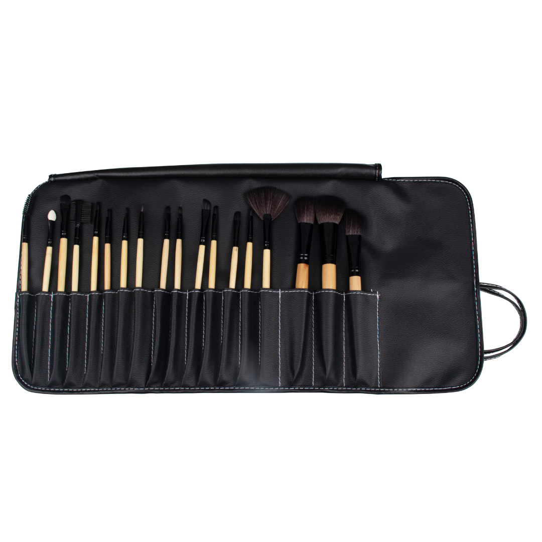 Makeup Brush Set With PU Leather Case (18 Pieces), Black (GB-3071)